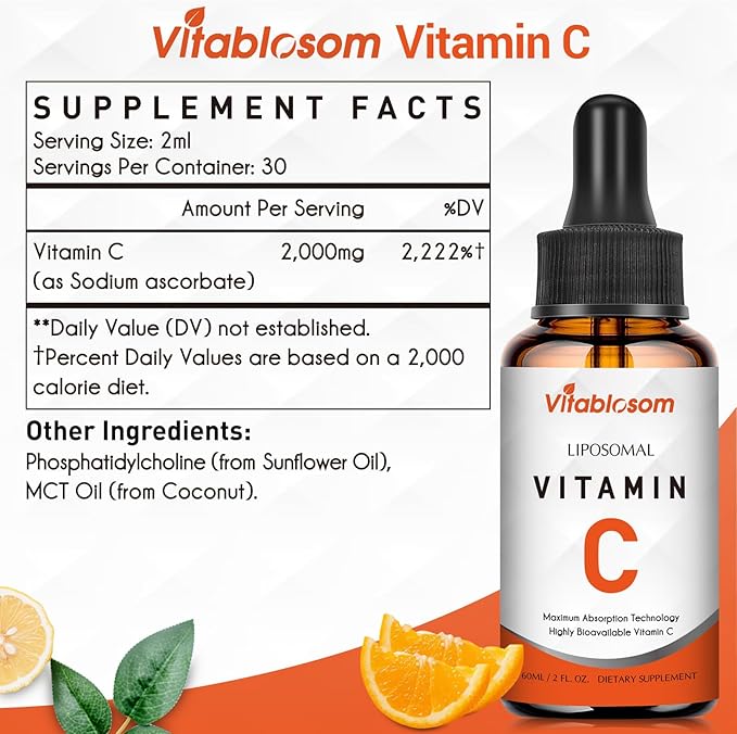 Liposomal Vitamin C Liquid Drops Supplement for Adults, Maximize VIT C, 60ml (1 Bottle)-BrightBean Baby