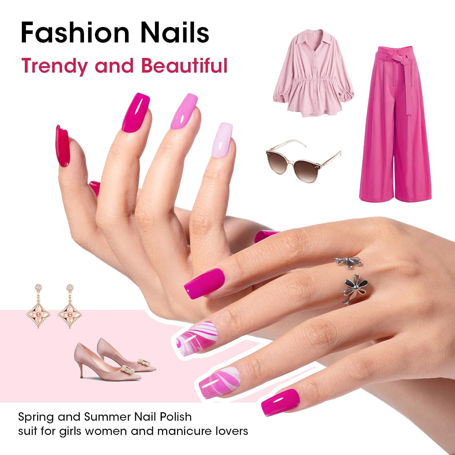 GELLEN Hot Pink Nail Polish, Pinkish Purple Natural Traditional Regular Nail Polish Quick Air Dry 6-Set For Acrylic Natural Nails Toes Home Salon, Non UV Gel, Chip Resistant, Hema Free, Toxin Free-BrightBean Baby