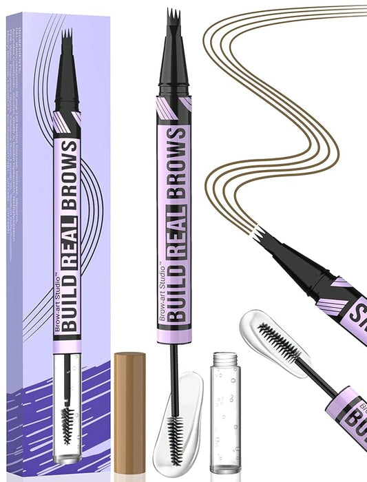 iMethod Eyebrow Pen and Eyebrow Gel - Eyebrow Pencils for Women with 4-Fork-Tip & Brow Gel Clear, Magical 2-in-1 Dual-Ended Brow Pen for Fuller-Looking Defined Brows, Stay All Day, Brown-BrightBean Baby