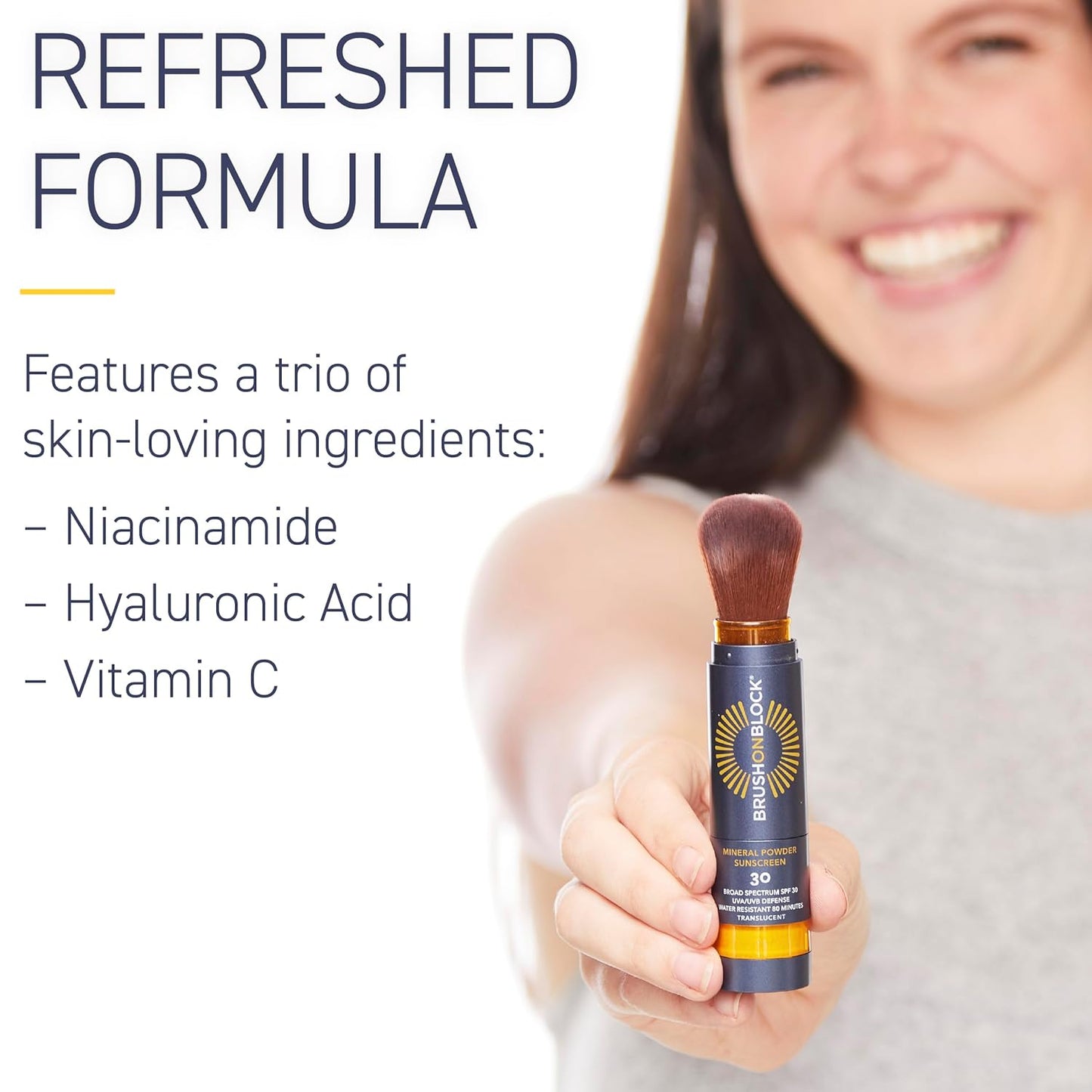 Brush On Block SPF 30 Mineral Powder Sunscreen New Formula, With Niacinamide, Hyaluronic Acid, & Vitamin C, Broad Spectrum, Water Resistant, Translucent, For All Skin Types, Reef Friendly, Mfg in USA-BrightBean Baby