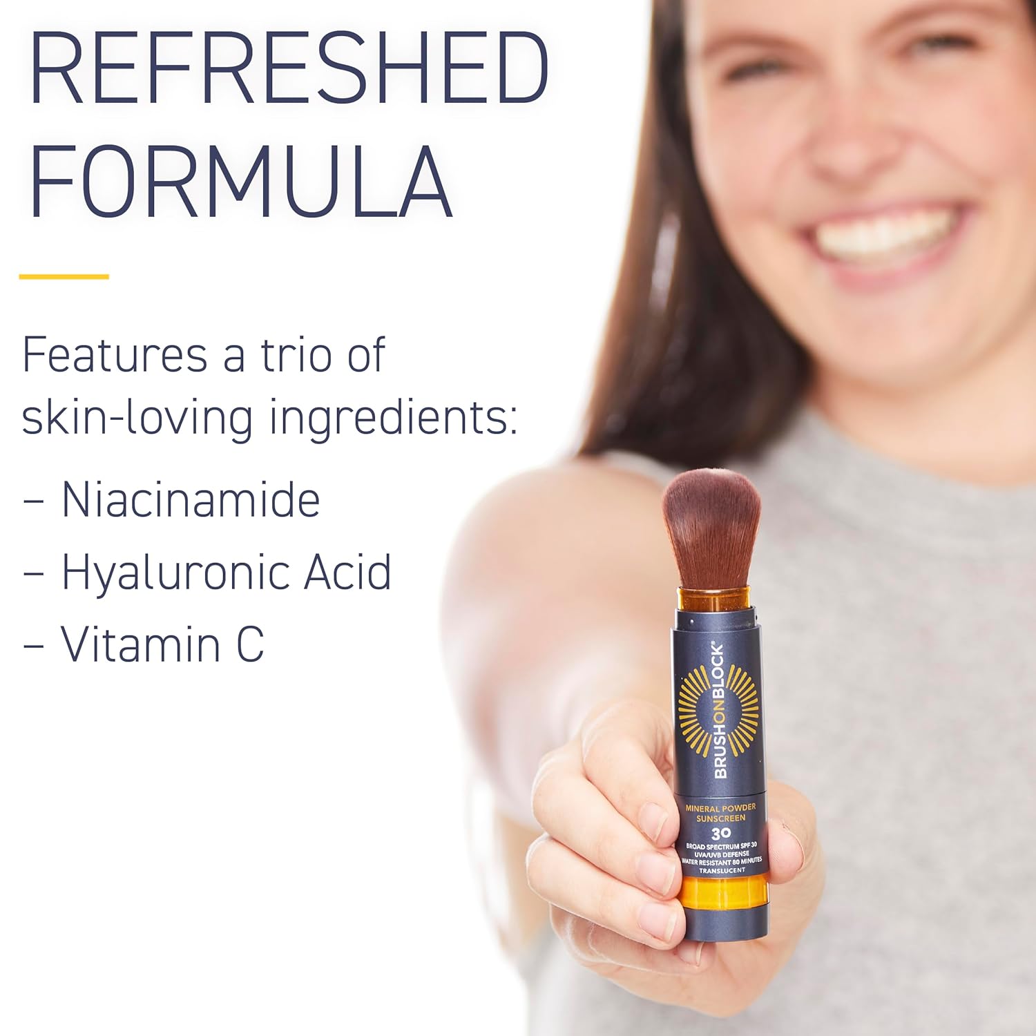 Brush On Block SPF 30 Mineral Powder Sunscreen New Formula, With Niacinamide, Hyaluronic Acid, & Vitamin C, Broad Spectrum, Water Resistant, Translucent, For All Skin Types, Reef Friendly, Mfg in USA-BrightBean Baby