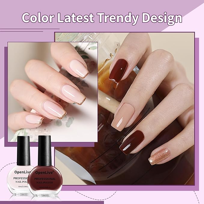 10ml Nude Pink Nail Polish Set 6 Colors Brown Red Purple All Seasons Neutral Color Quick Dry Nail Polish Set for Women Salon DIY Nail Art-BrightBean Baby