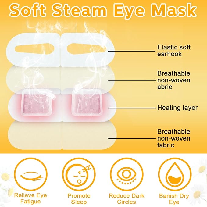 50 Packs Steam Eye Mask for Dry Eyes Spa Warm Sleep Eye Mask Self Heating Disposable Eye Masks for Home Office Travel Eyestrain Relieve (Chamomile Scent)-BrightBean Baby