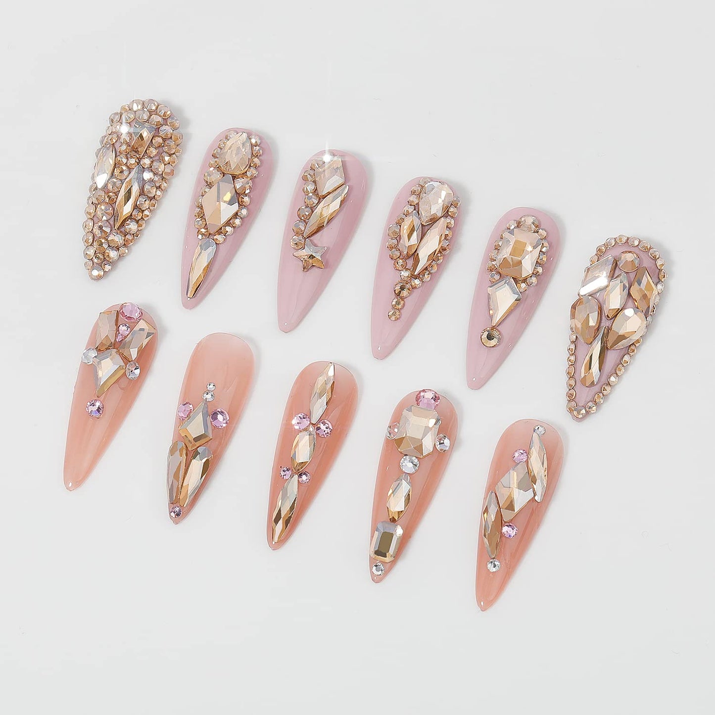 HNUIX Nail Rhinestones - 3D Multi Shape Size Crystal, Champagne Gold Nail Gems, Flat Back, with Kit, for Nail Art, DIY Decorations-BrightBean Baby