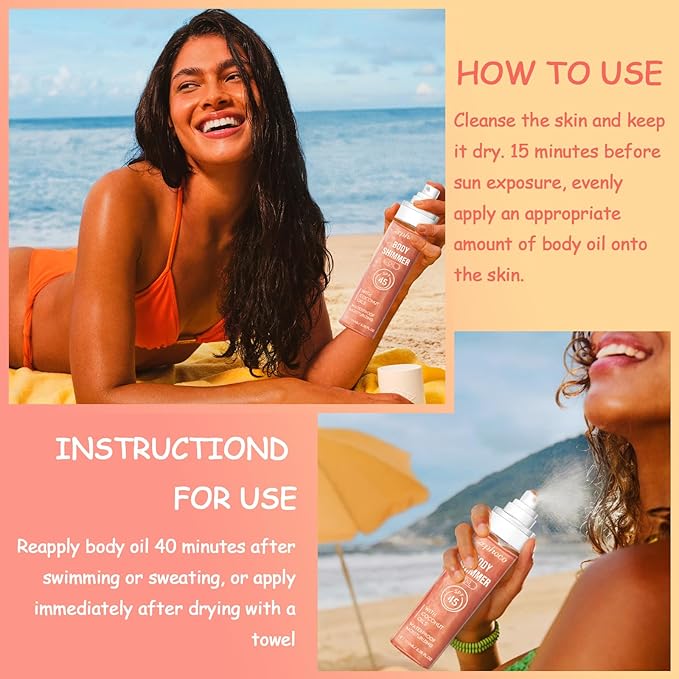 Broad Spectrum SPF 50 Sheer Body Sunscreen Setting Mist Sunscreen Body Glow Oil Spray for Face & Body with Gold Mica Sun-kissed Glow Skin Illuminator Hydrating Non-Greasy (A)-BrightBean Baby