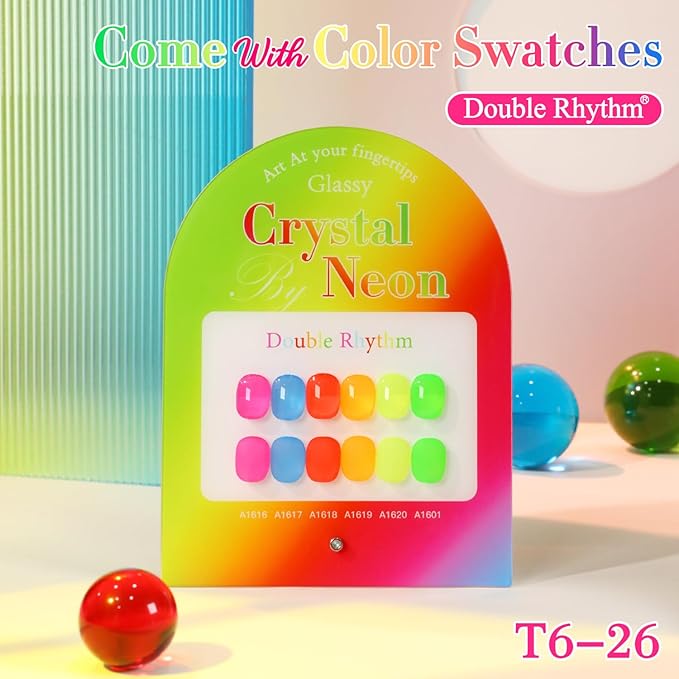 Double Rhythm 6 Pcs 15 ML Gel Polish Set Same Color Same Bottle Soak Off Gel Polish Kit Nail Art Manicure Salon DIY at Home for Women (Jelly Neon Pink Blue Red Green-T6-26)-BrightBean Baby