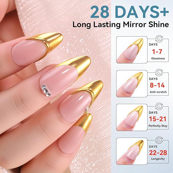 Makartt Gel Top Coat for Chrome Nail Powder - 2 Pcs 15ml Clear No Wipe High Gloss Top Coat Gel Nail Polish Mirror Shine Long Lasting Easy Application, Soak off UV Lamp, DIY Home Salon Art Design-BrightBean Baby