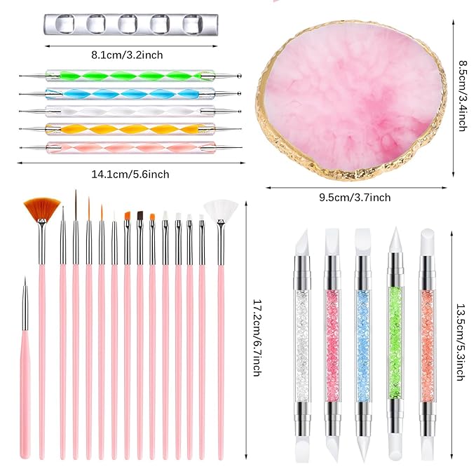 Nail Art Tools 27Pcs Set,Nail Art Brush,Resin Nail Art Palette,5 Pcs Nail Art Sculpture Pen,2-way Acrylic Silicone Engraving Pen Dotting Pen Tools Nail Art Kit for Nail Art DIY-BrightBean Baby