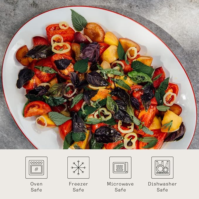 Made In Cookware - Serving Platter - White With Red Rim - Porcelain England