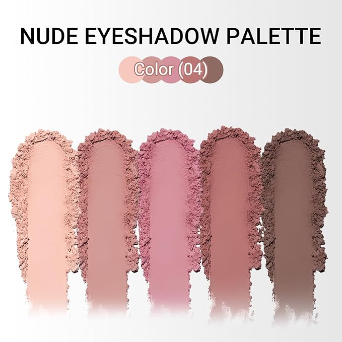 Erinde 5 Colors Matte Eyeshadow Palette Makeup, Natural Classic Nude Neutral Nude Brown Eye Shadow, Long Wearing Waterproof Everyday Eye Makeup for Brown Eyes, Romantic Peach Mauve Eyeshadow, 04-BrightBean Baby