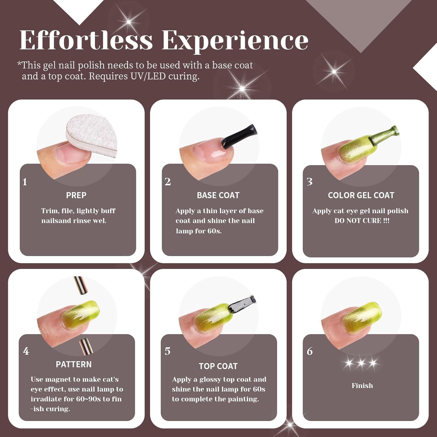 Brown Cat Eye Gel Nail Polish,Brown Reflective Holographic Shimmer Cateye Gel Polish with Magnet,Silver Shimmer Velvet Soak Off Uv Led Home Diy Manicure,Fall Winter Colors GP0104-BrightBean Baby