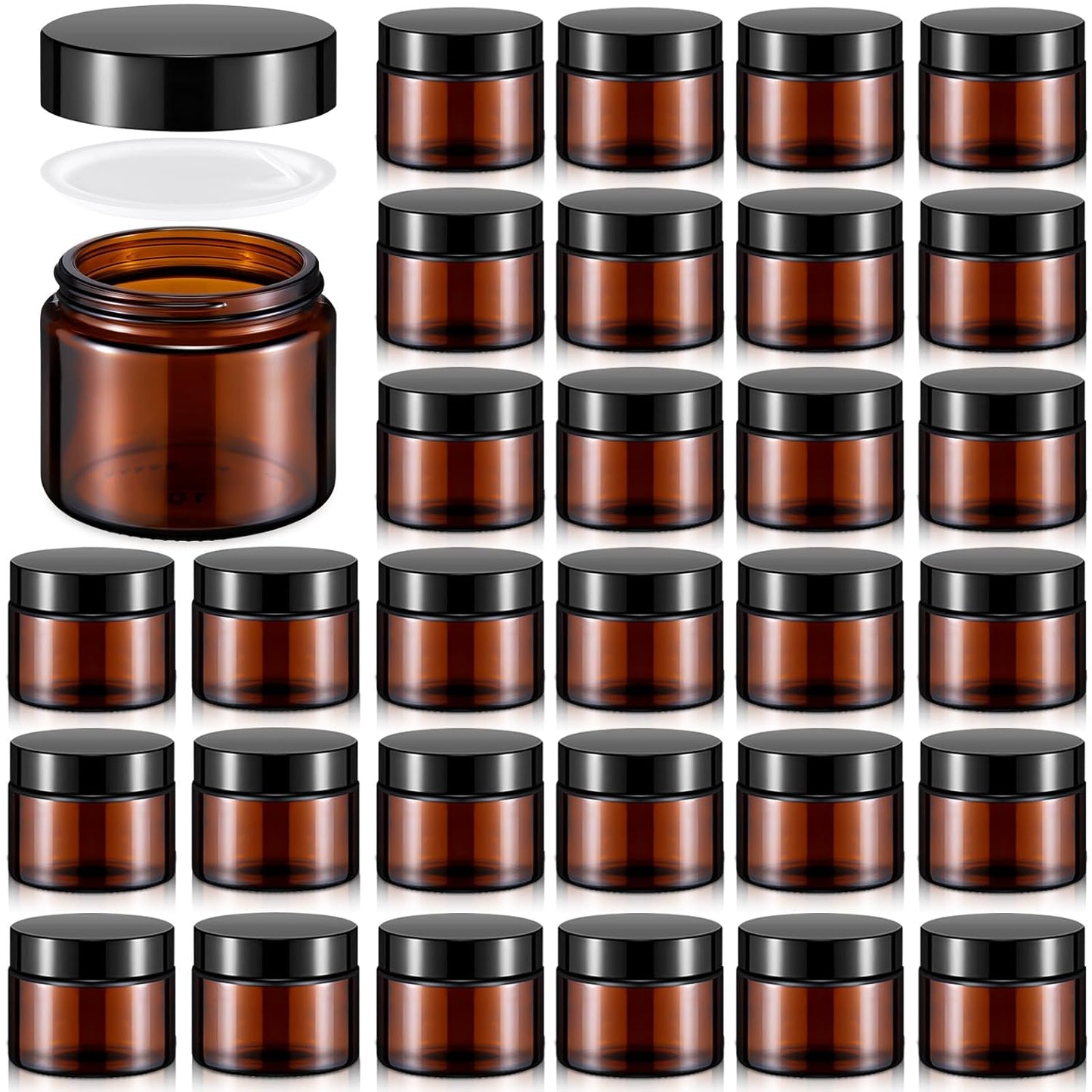 Domensi 32 Pcs 2 oz Glass Jars with Lids Travel Size Round Leakproof Empty Cosmetic Jars with Inner Liners Lid for Storing Makeup Lotions Face Cream Ointments Candle DIY Making (Amber)-BrightBean Baby