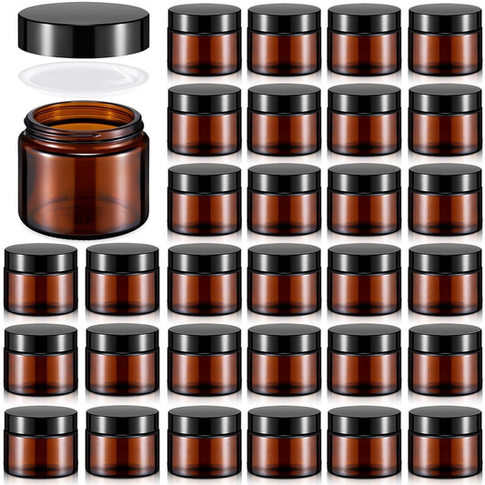 Domensi 32 Pcs 2 oz Glass Jars with Lids Travel Size Round Leakproof Empty Cosmetic Jars with Inner Liners Lid for Storing Makeup Lotions Face Cream Ointments Candle DIY Making (Amber)-BrightBean Baby