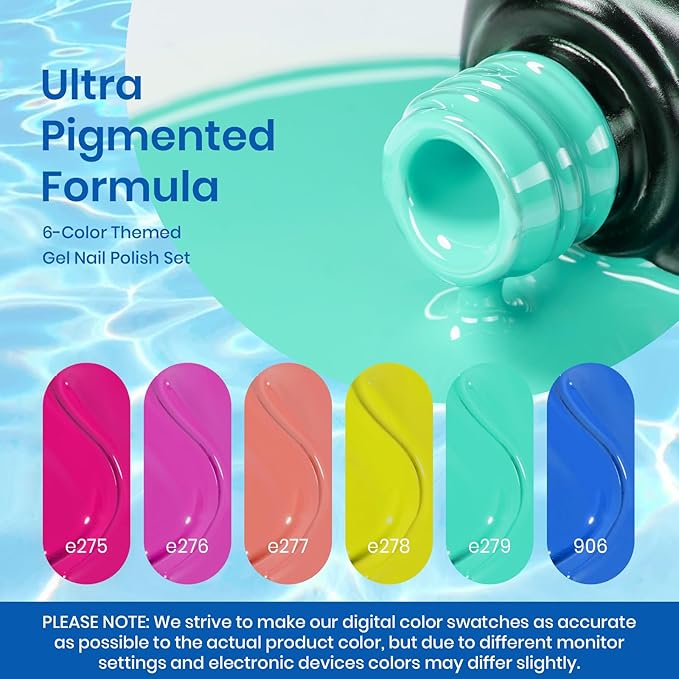 Beetles Gel Nail Polish Set, 6 Colors Bright Rainbow Nail Art Orange Blue Pink Green Neon Gel Polish Kit Soak Off UV Gel DIY Nail Art for Women Pool Party Holiday Manicure-BrightBean Baby