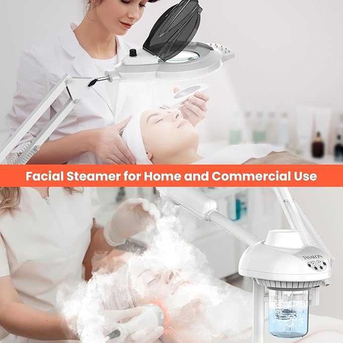 TASALON 2-in-1 Professional Facial Steamer with 5X Magnifying Lamp, Esthetician Steamer on Wheels, White, Facial Steamer, Cleansing, Hydrating, Pore Treatment-BrightBean Baby