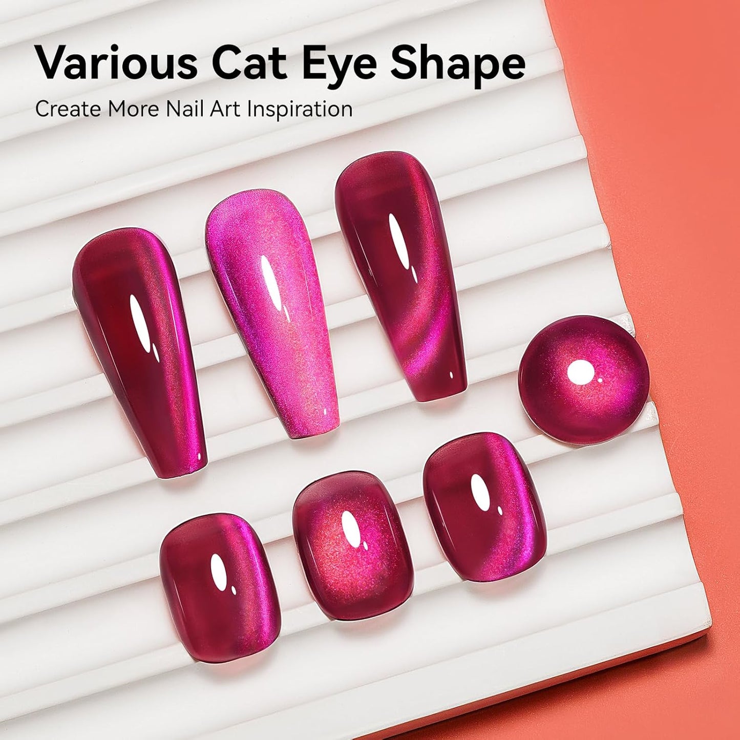 Cat Eye Gel Nail Polish, Magentic Nail Polish With Magnet Red Pink Double Magic Effect, Jelly Color Glitter Shimmer UV Gel Holographic For Salon DIY At Home-BrightBean Baby