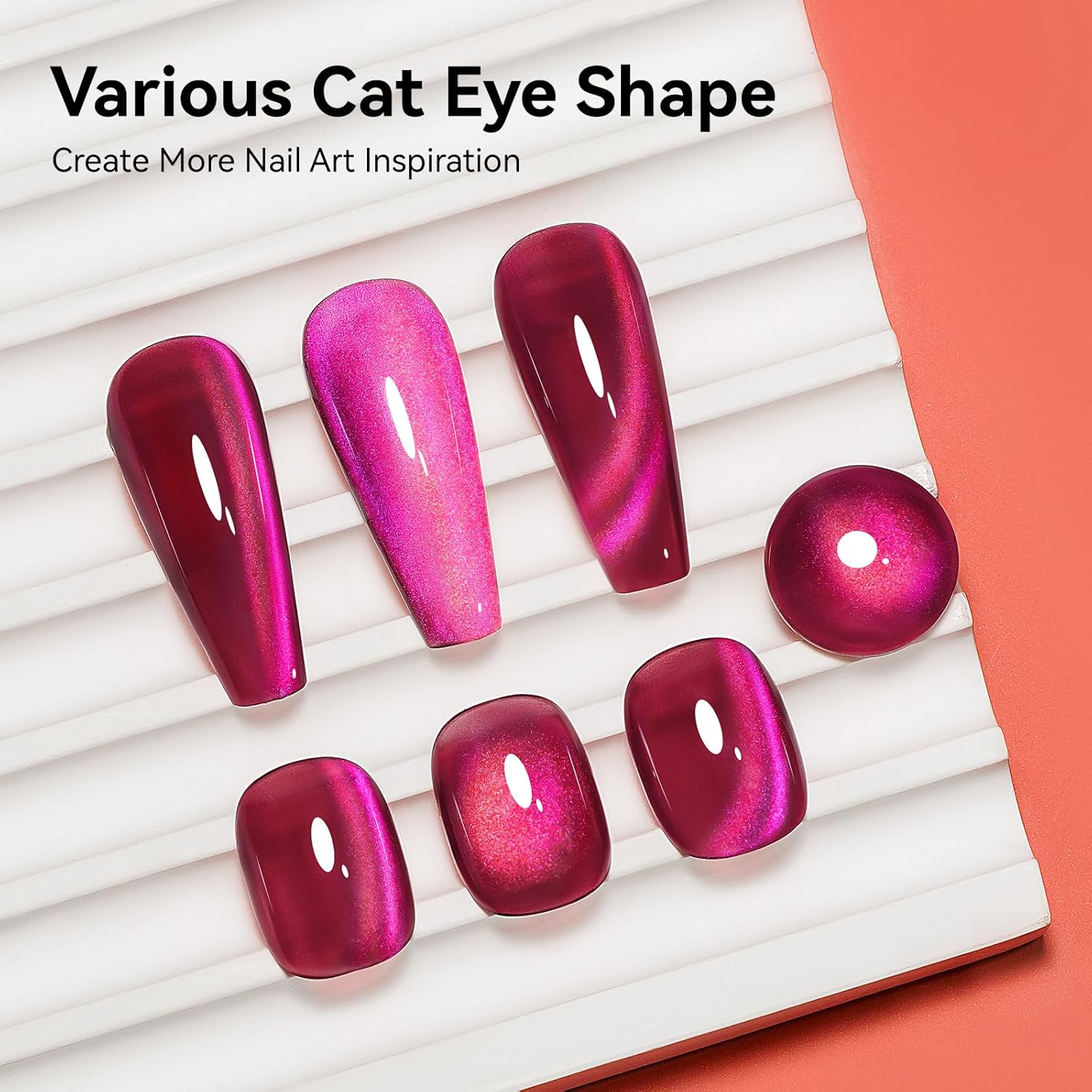 Cat Eye Gel Nail Polish, Magentic Nail Polish With Magnet Red Pink Double Magic Effect, Jelly Color Glitter Shimmer UV Gel Holographic For Salon DIY At Home-BrightBean Baby