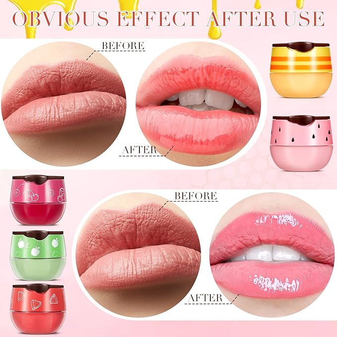 12 Pcs Bee Lip Balm Honey Pot with Brush Propolis Lip Mask Overnight, Moisturizing Hydrating Lip Sleeping Mask Prevention Dry and Cracked(Honey+Strawberry+Watermelon+Apple Lime+Cherry)-BrightBean Baby