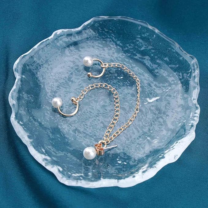 Vintage Pearl Cuff Chain Earrings Gold Chain Ear Cuffs Dangle Chain Cartilage Earrings Pearl Studs Earrings Cartilage Helix Earrings Helix to Lobe chain earrings Jewelry for Women and Girls (Gold A)-BrightBean Baby