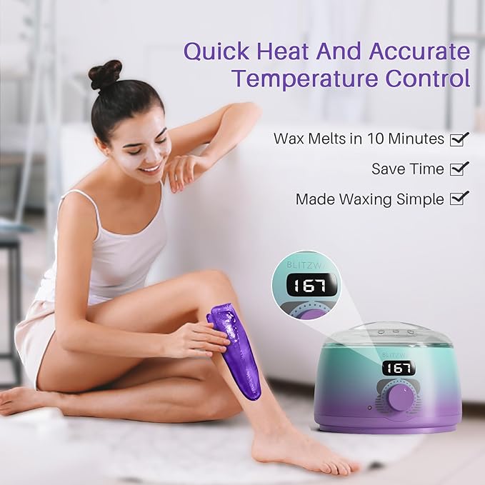 BLITZWAX Brazilian and Bikini Waxing Kit for Women, Hard Wax Warmer for Face, Legs, and Body, At Home Hair Removal Kit, Beginner Friendly, Quick Heating, 32pcs Wax Spatulas-BrightBean Baby