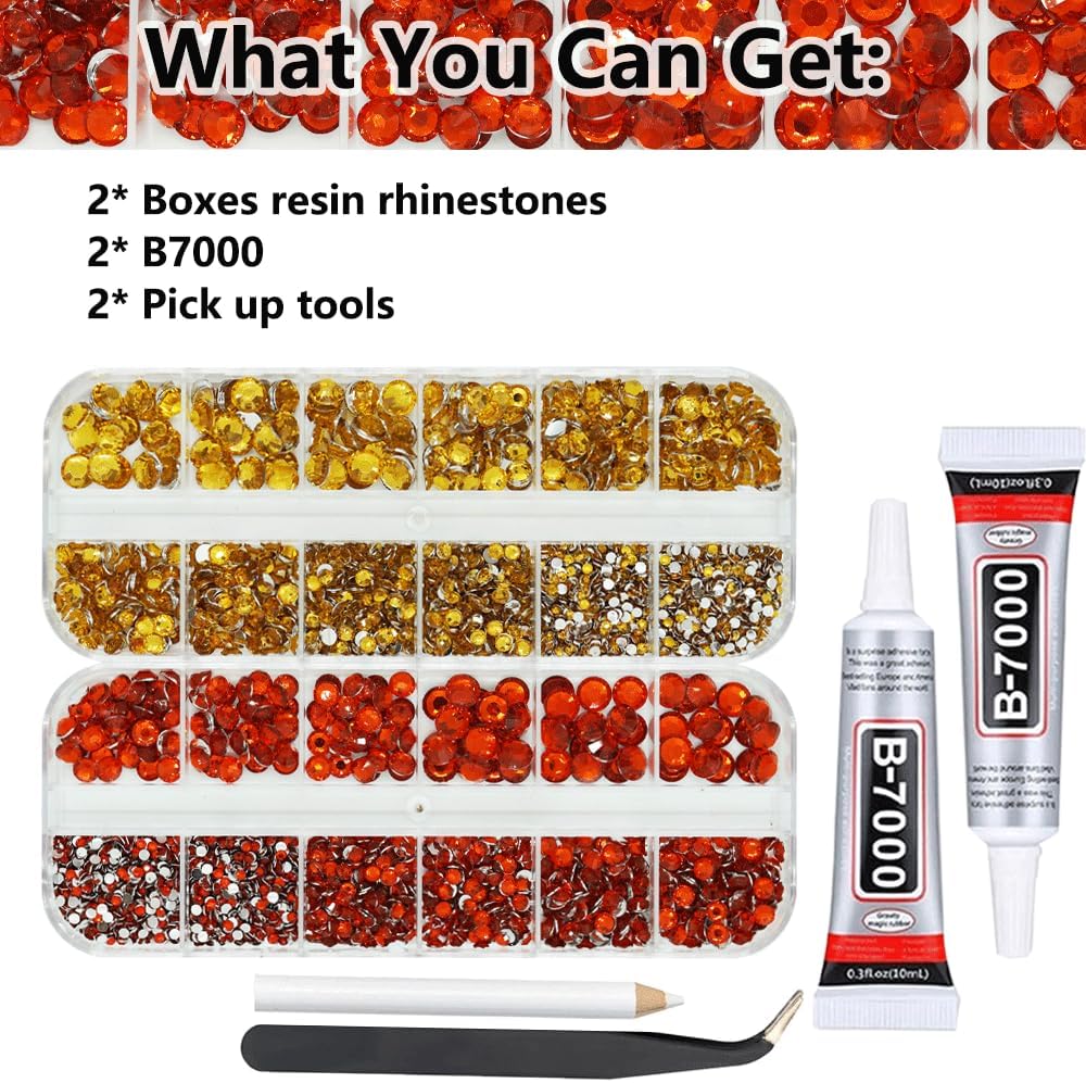 Gold and Red Rhinestones with Glue(S8-S30) for Bedazzling,2mm-6mm Non-Hotfix Flatback Nail Gems Beads with B7000, Resin Nail GemsStones Diamond Kit for Bedazzle Crafting, Nails DIY Art Decoration-BrightBean Baby