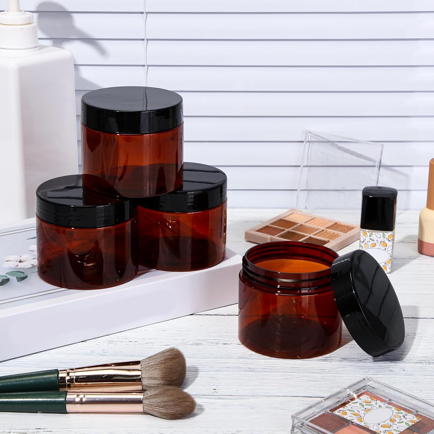 SATINIOR 100 Pcs Plastic Jars with Lids Small Containers Lids Wide Mouth Small Plastic Containers for Lotion Cream Rhinestones Body Butters Travel Storage(6 oz, Amber)-BrightBean Baby