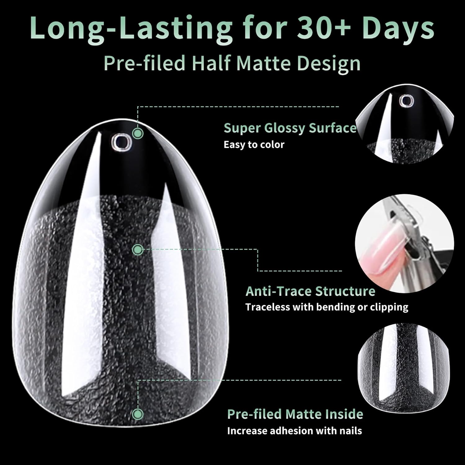 Short Round Oval Nail Tips, 216pcs Acrylic Soft Fake Nails Gel Nail Tips, Full Cover Pre-Shaped Matte Clear Press on Nails for Extension, Diy at Home Manicure 12 Sizes-BrightBean Baby