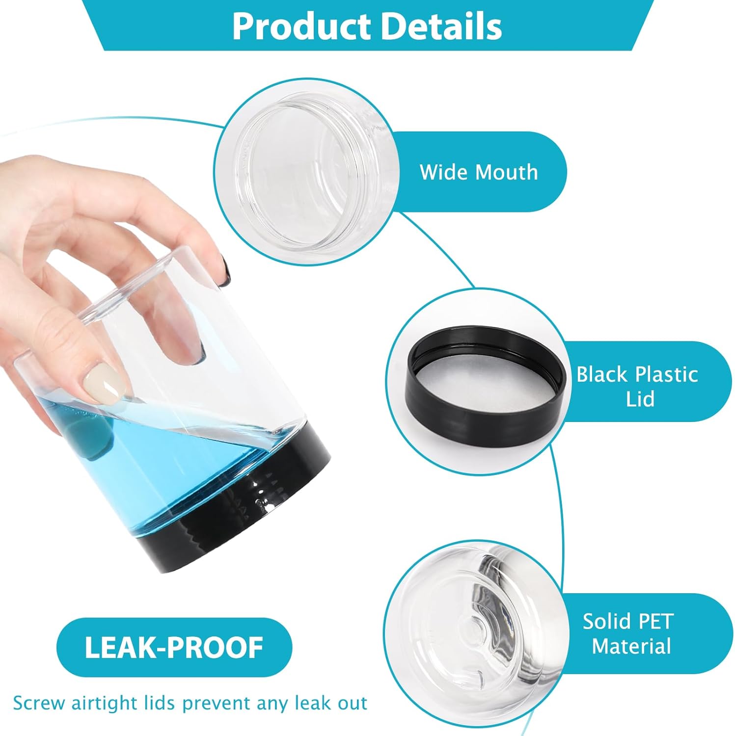 8 oz Clear Plastic Round Jars with Black Lids, 40pcs 8oz 250ml Leak-Proof Wide-Mouth Cosmetic Storage Containers for Slime, Kitchen Use, Beauty Products, Cream, Scrubs, Bath Salt and More-BrightBean Baby