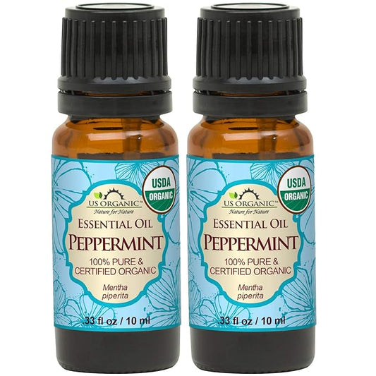 US Organic 100% Pure Peppermint Essential Oil - USDA Certified Organic - 10 ml Pack of 2 - w/Improved caps and droppers (More Size Variations Available)-BrightBean Baby