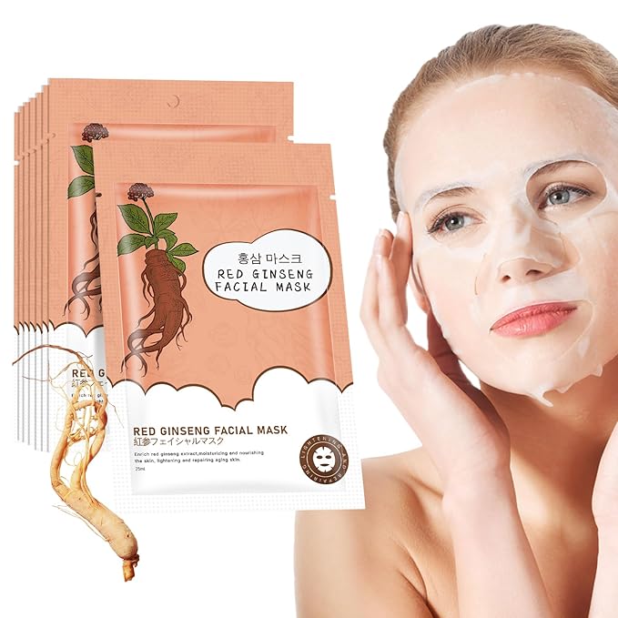 10Pack Sheet Face Masks Skincare for All Skin Types, Moisturizing Hydrating Face Masks Suitable for Sensitive Skin, Red Ginseng Face Masks for Wrinkles, Fine-Lines, Firmness and Elasticity-BrightBean Baby