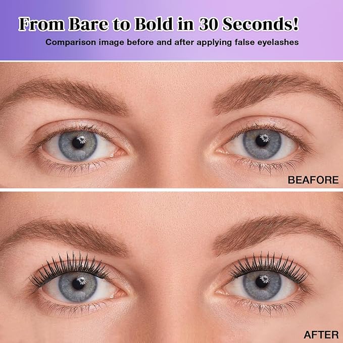 Wispy False Eyelashes Kit With Bond, Seal and Tweezer, 7 Pairs Natural Look Fake Cat Eye Lashes Strips Thin Band Extensions Waterproof Easy Eyelashes for Beginners DF2-BrightBean Baby