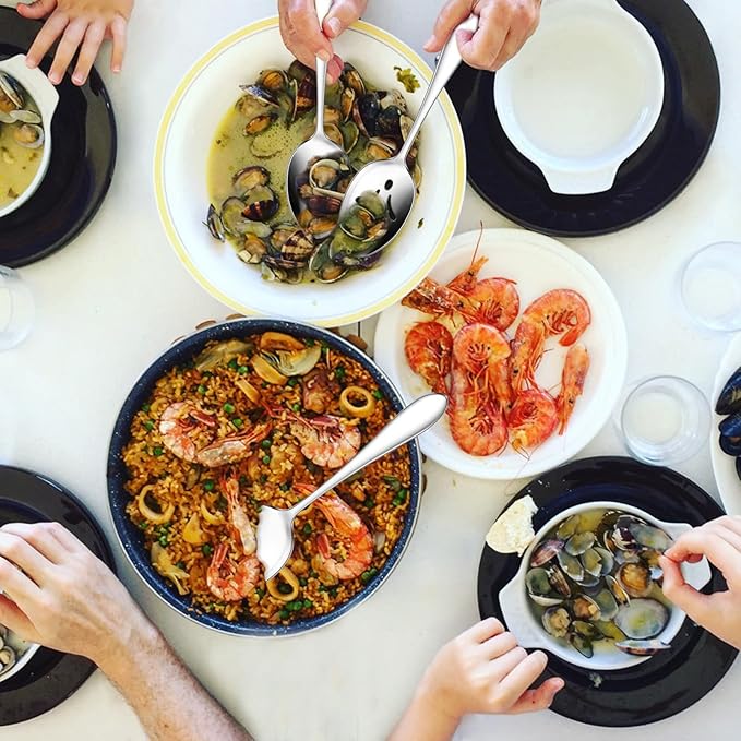 Stainless Steel Serving Spoons, E-far 4-Piece Metal Solid Spoons Hostess Serving Utensils Tablespoons Set for Catering Buffet Party Kitchen Restaurant, Dishwasher Safe