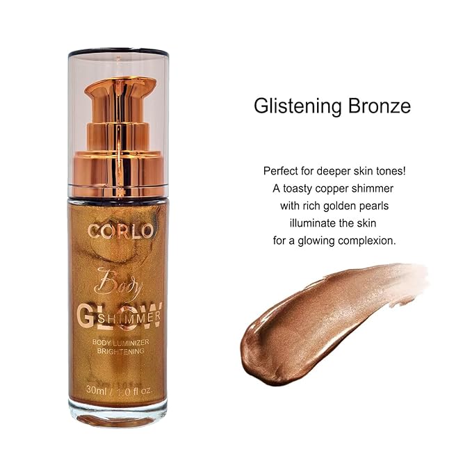 Body Shimmer Oil Liquid Illuminator Highlighter Waterproof Long Lasting Moisturizing Bronze Luminizer Glow For Face (Glistening Bronze, Body Oil)-BrightBean Baby
