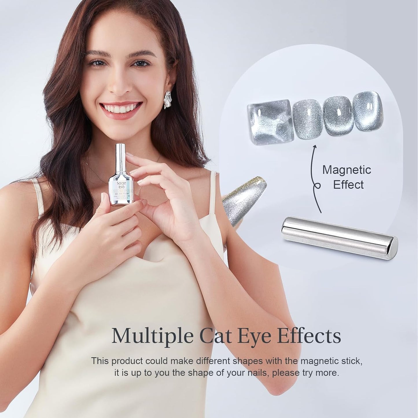 Cat Eye Gel Nail Polish with Magnet Stick, 15ml Glitter Holographic Nail Polish, Magnetic Effect Gel for Home DIY Manicure Gift, Silver Dust-BrightBean Baby