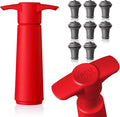 Vacu Vin Wine Saver Pump Red with Vacuum Wine Stopper - Keep Your Wine Fresh for up to 10 Days - 1 Pump 8 Stoppers - Reusable - Made in the Netherlands
