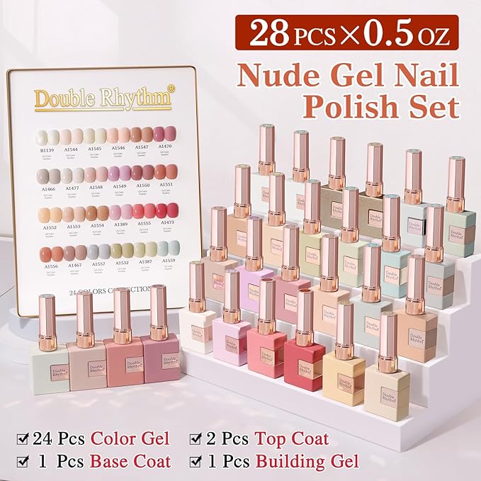 Double Rhythm 28Pcs 0.5Oz Gel Nail Polish Set Same Color Same Bottle Soak Off Gel Polish Kit Nail Art Manicure Salon DIY at Home for Women (Nude Pink Collection-T24-3)-BrightBean Baby