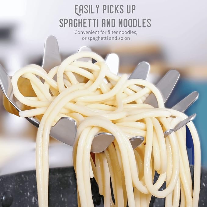 Spaghetti Server, [Rustproof, Integral Forming, Durable] Newness 304 Stainless Steel Pasta Fork with Vacuum Ergonomic Handle, Comfortable Grip Design Spaghetti Server for Kitchen, 14.33 Inches
