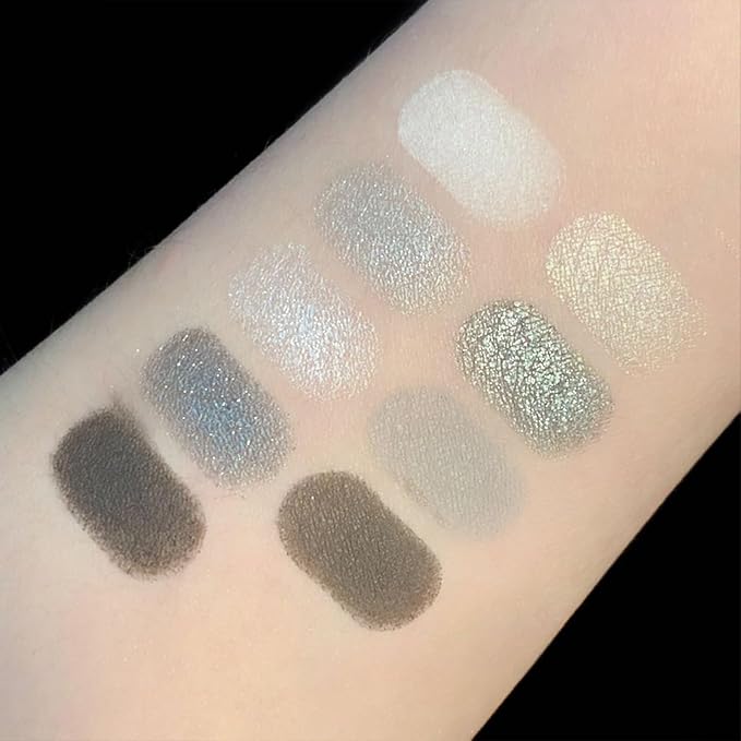 Erinde Black Smokey Gray Silver Eyeshadow Palette, 9 Colors Matte Shimmer Glitter Eye Shadow Makeup Pallet, Highly Pigmented Long Lasting Waterproof, Natural Neutral Shiny Eyeshadow Make Up Palette-BrightBean Baby