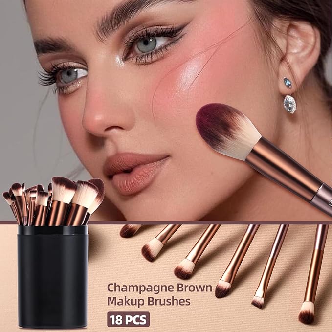 BS-MALL Makeup Brush Set 18 Pcs Premium Synthetic Foundation Powder Concealers Eye shadows Blush Makeup Brushes with black case (B-Brown)-BrightBean Baby