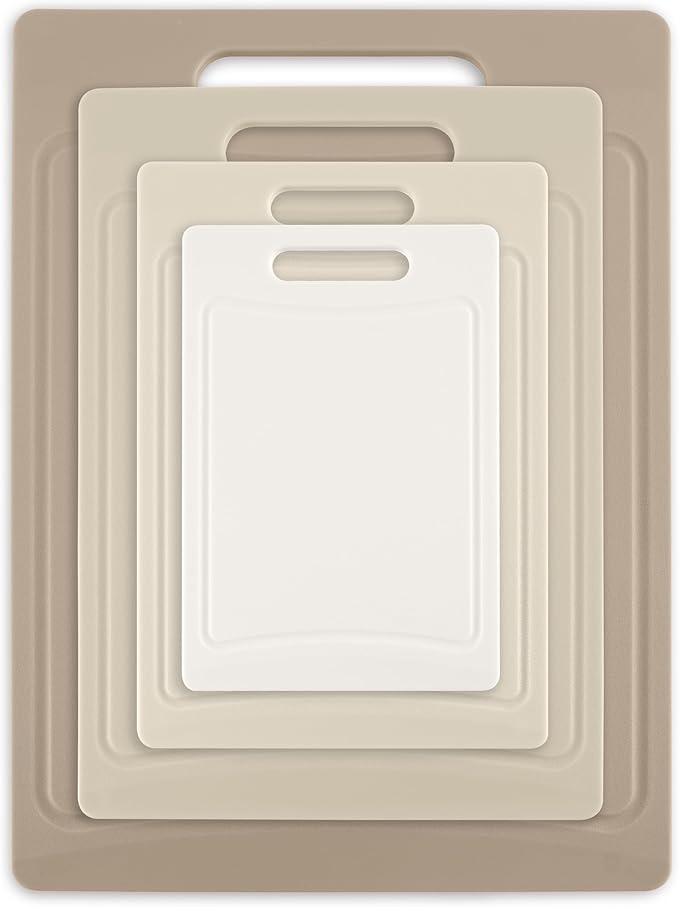 COOK WITH COLOR Non-Slip Cutting Board Set – Kitchen Essentials with Easy Grip Handle for Meat, Veggies, and Fruits, 4 Cutting Boards, Brown