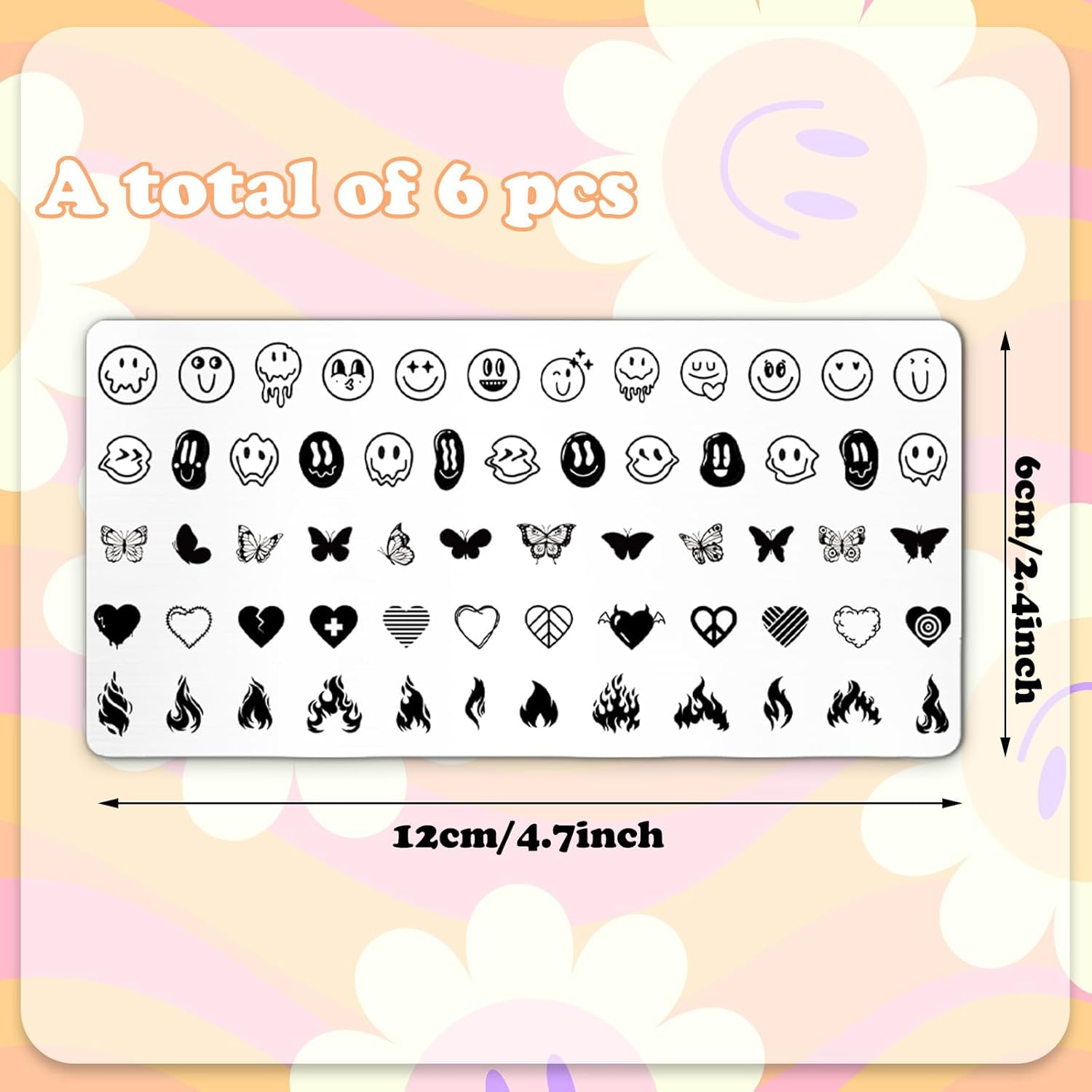 Whaline 6Pcs Smile Face Nail Plates Stamping Set Heart Butterfly Star Flower Smiling Stamp Templates Groovy Nail Art Plates for DIY Print Manicure Salon Design Gift Supplies-BrightBean Baby
