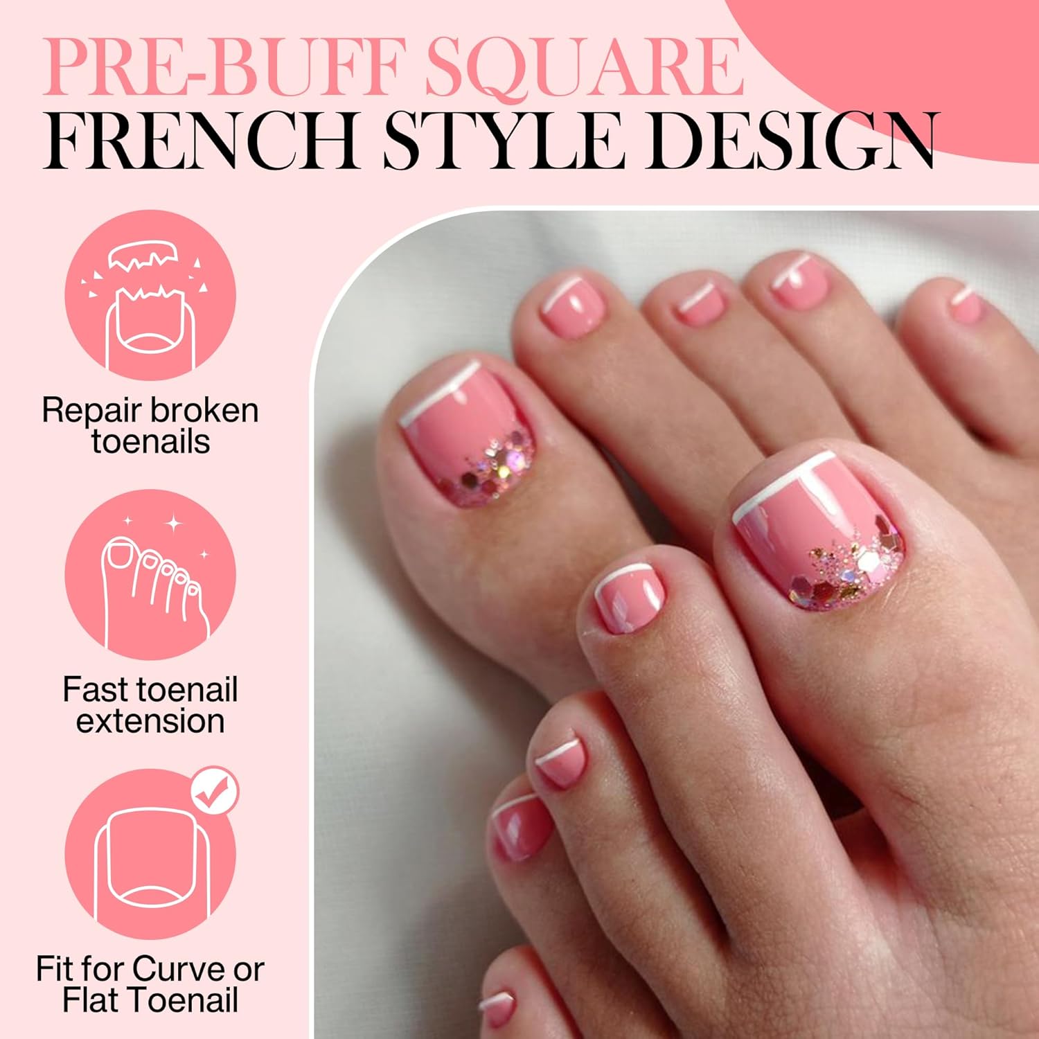 Square Toe Nail Press Ons French Style Toe Tips 240pcs Clear False Fake Toenails for Faster Toe Nail Extension Kit Home DIY Art Salon 15 Sizes Acrylic Nails, Luckyfairy-BrightBean Baby