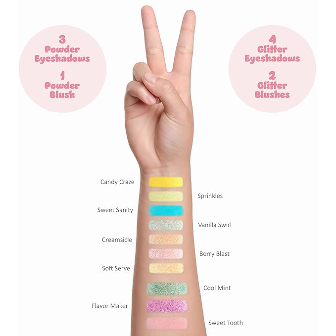 Expressions Cool Glisten & Glitter Makeup Palette 10 Color Eyeshadow Palette & Blush Makeup Novelty Beauty Set, Fold Out Compact with Mirror, Cute Makeup Kit Gifts - Washable, Non-Toxic-BrightBean Baby