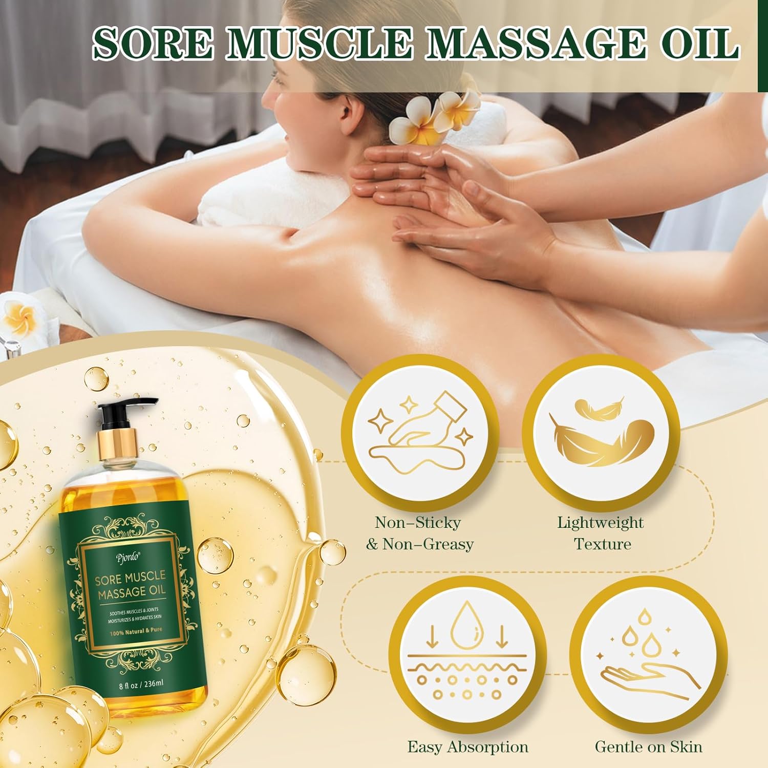 Sore Muscle Massage Oil for Massage Therapy, 8 FL OZ Natural Body Massage Oil with Lavender Oil, Arnica & Chamomile Extract, Soothes Muscle and Joint for Professional & Home Use-BrightBean Baby