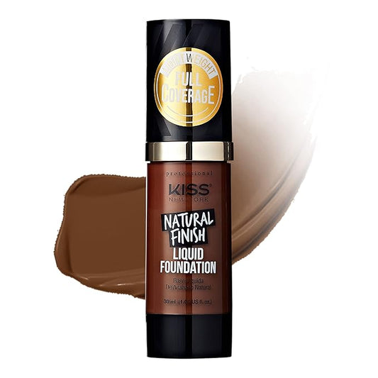 Kiss New York Professional Liquid Foundation - Lightweight and Hydrating Formula, Natural Finish, Control Shine, Cover Pores, Medium to Full Coverage, Green Tea Extract (Cognac)-BrightBean Baby