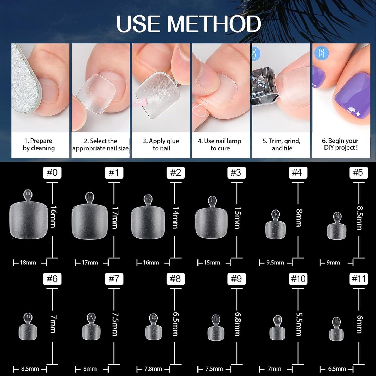 UNA GELLA Toe Nail Tips 312Pcs Short Square False Soft Gel Full Cover ToeNail Tips Matte Press on Fake Toenails 12 Sizes Pre-shape Acrylic Toenails Tips For Nail Extension Home DIY Nail Salon-BrightBean Baby