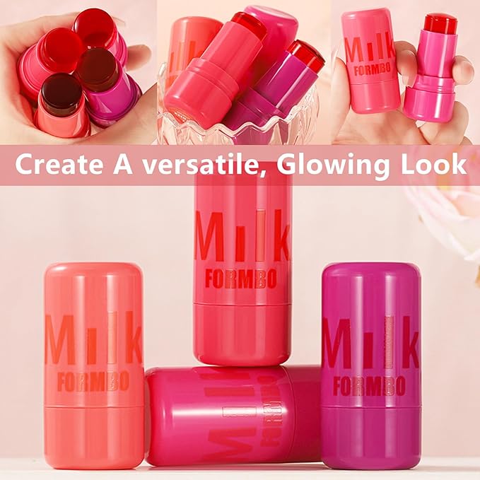 2 Pcs Milk Jelly Blush,Jelly Tint Blush Stick Sheer Lip & Cheek Stain Milk Cooling Water Jelly Tint Long Lasting Face Blushes, Lip Gloss Cheek Solid Moisturizer Stick (01#+02#)-BrightBean Baby