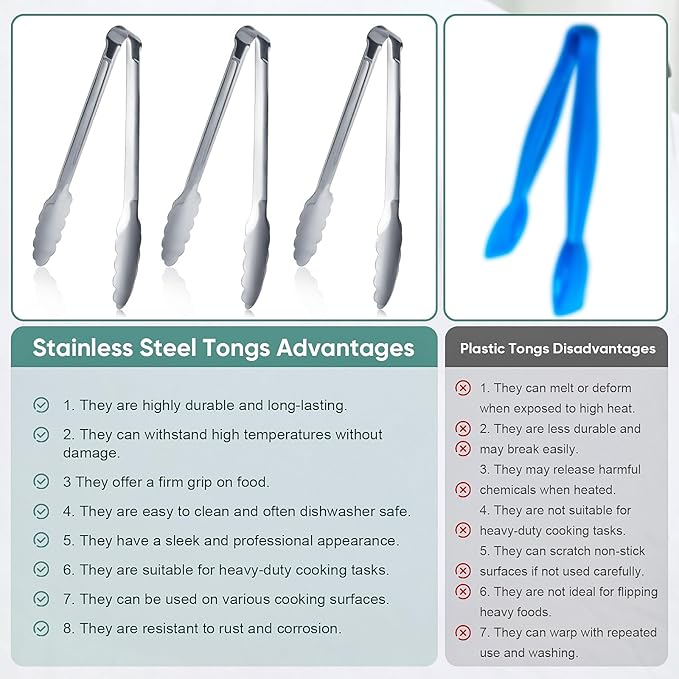 12 Pieces Buffet Tongs 7'' Serving Tongs Heavy Duty Stainless steel Kitchen and BBQ Utility Tong (Silver, 7inch)