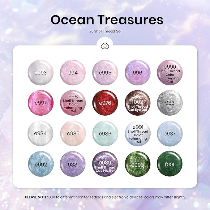 Beetles Pearl Gel Nail Polish Set - Ocean Treasures Gel Polish, 20 Colors Glitter Cat Eye Pink Red Mermaid Swirl Thread Effect Soak off Nail Gel for DIY Manicure Gift for Women-BrightBean Baby