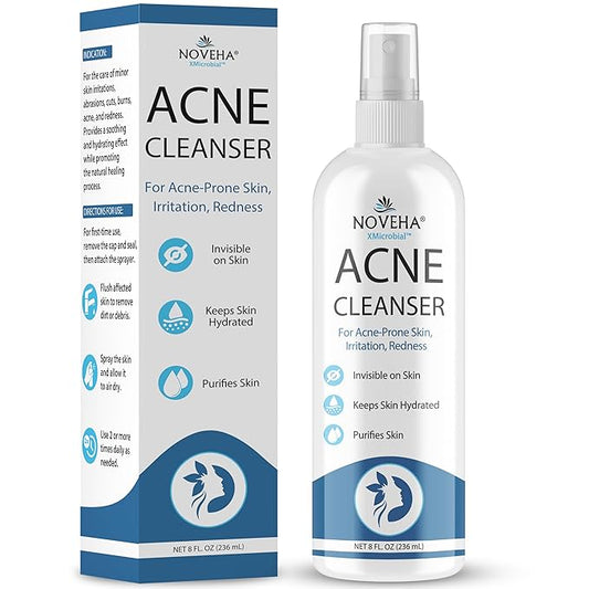 NOVEHA Facial Cleanser For Acne - Hypochlorous Acid Spray - Irritation, Redness & Breakouts Relief - Ideal for Active Teenage & Adult Athletes Post-Workout - Safe for Multiple Daily Uses - 8 oz-BrightBean Baby
